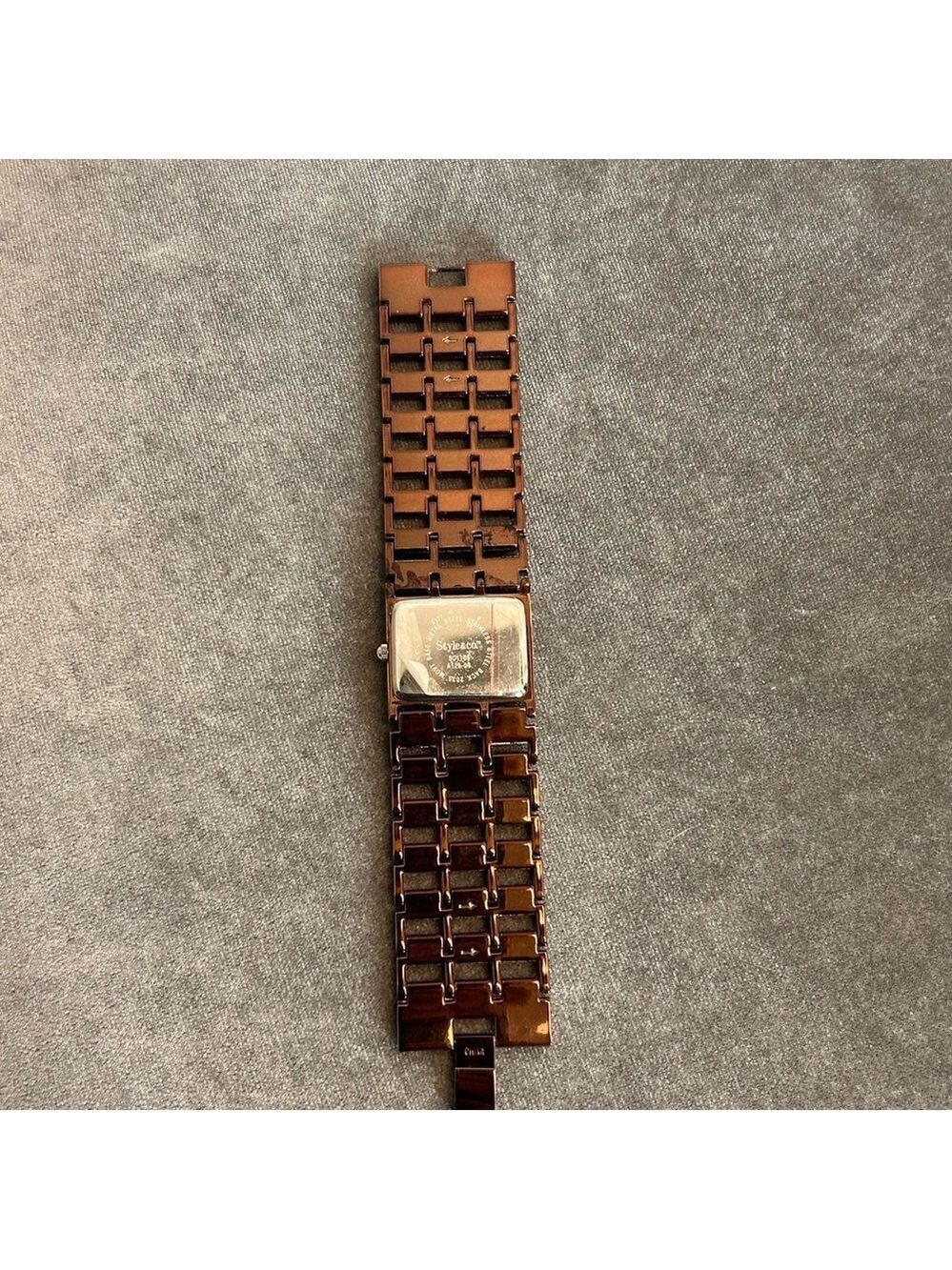Style & Co. Bronze Amber Crystal rhinestone rectangular watch - Picture 11 of 15